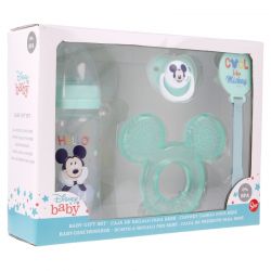 Mickey Mouse - Zestaw dla niemowlaka (butelka za smoczkiem 240ml, smoczek anatomiczny, gryzak, uchwyt na gryzak)