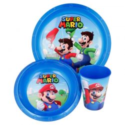 Super Mario - Zestaw naczyń (talerz, miska i kubek 260 ml) (niebieski)